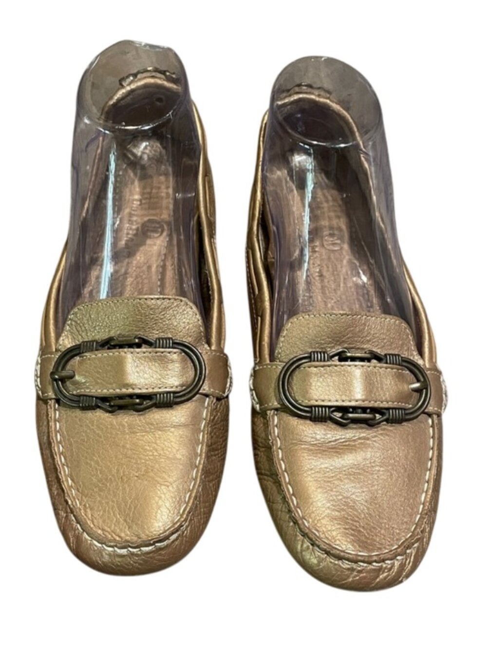 Cole Haan Womens 8 AA Gold Metallic Leather Bit Driving Loafers Flats Moccasins